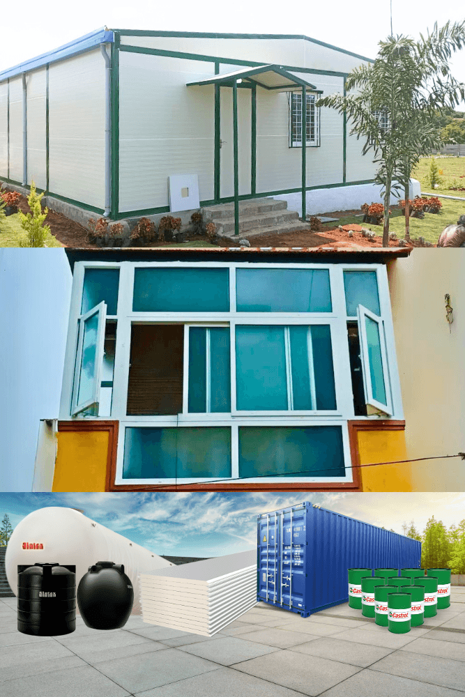 prefabricated structure | upvc combination window | sintex tank | used container | castrol lubricants